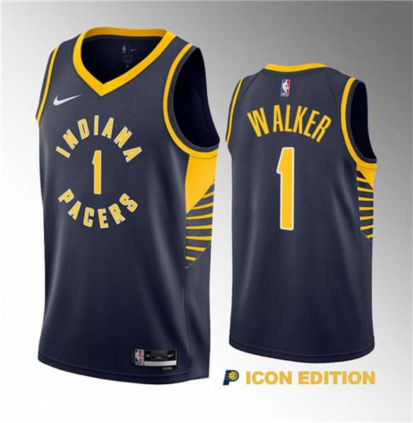 Mens Indiana Pacers #1 Jarace Walker Navy 2023 Draft Icon Edition Stitched Basketball Jersey Dzhi